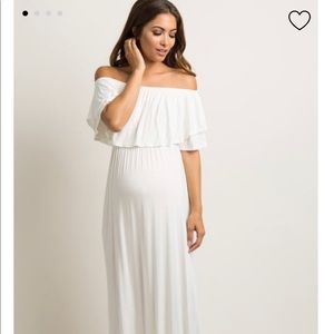 Ivory Off the shoulder ruffle Maxi maternity dress
